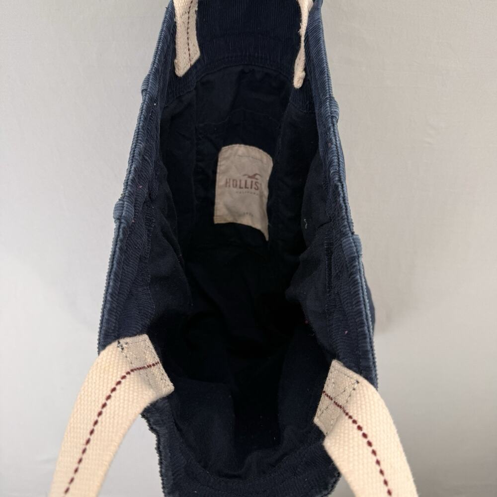 Hollister Dark Blue Corduroy 100% Cotton Y2K Shoulder Bag Seagull Logo Daily Bag - Picture 6 of 8